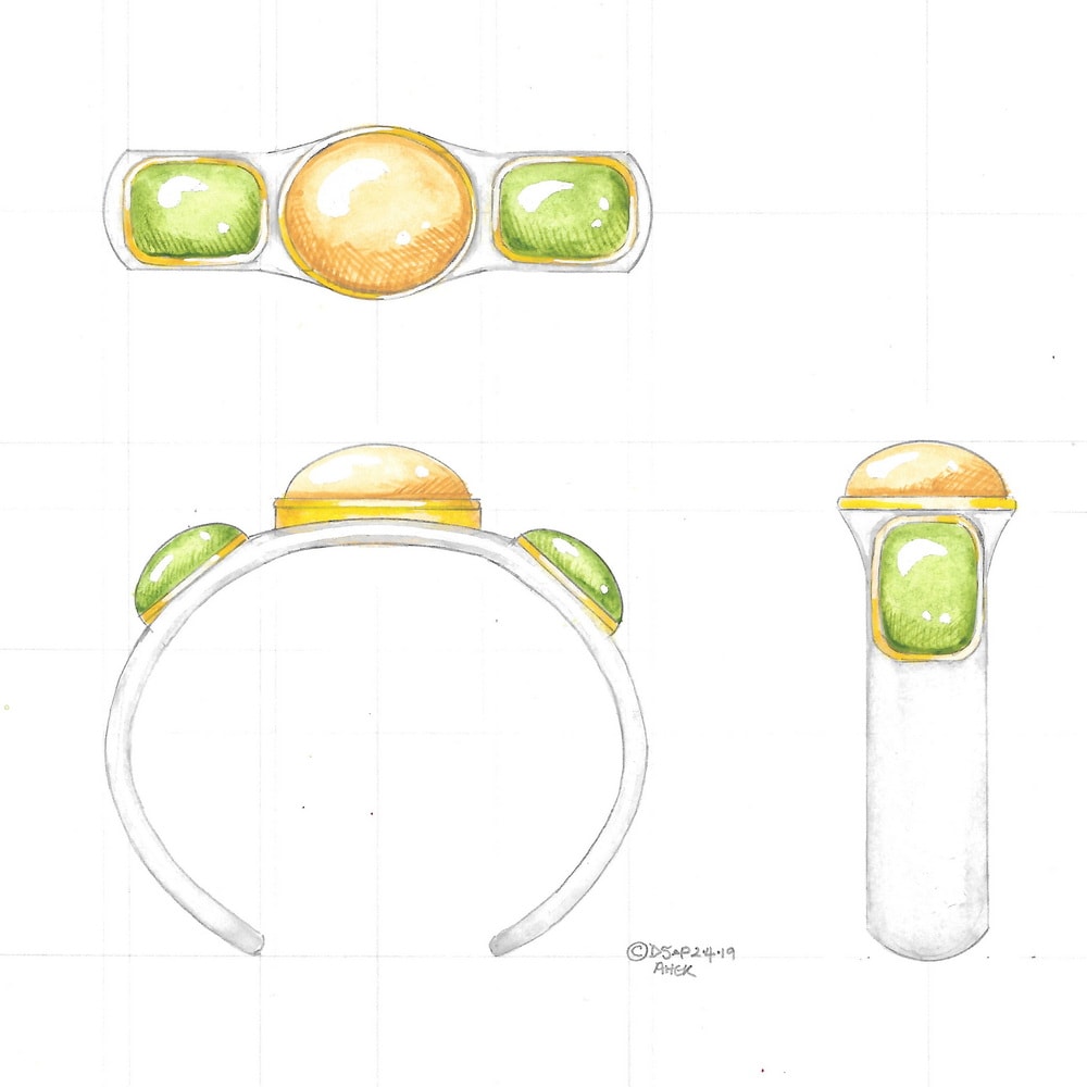 Design drawing silver gem set bangle