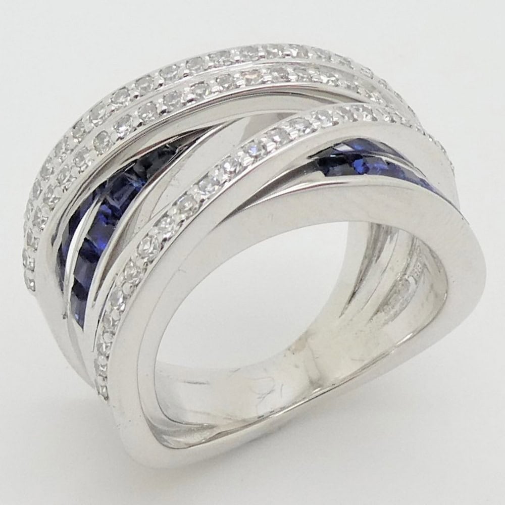Sapphire & diamond crossover dress ring