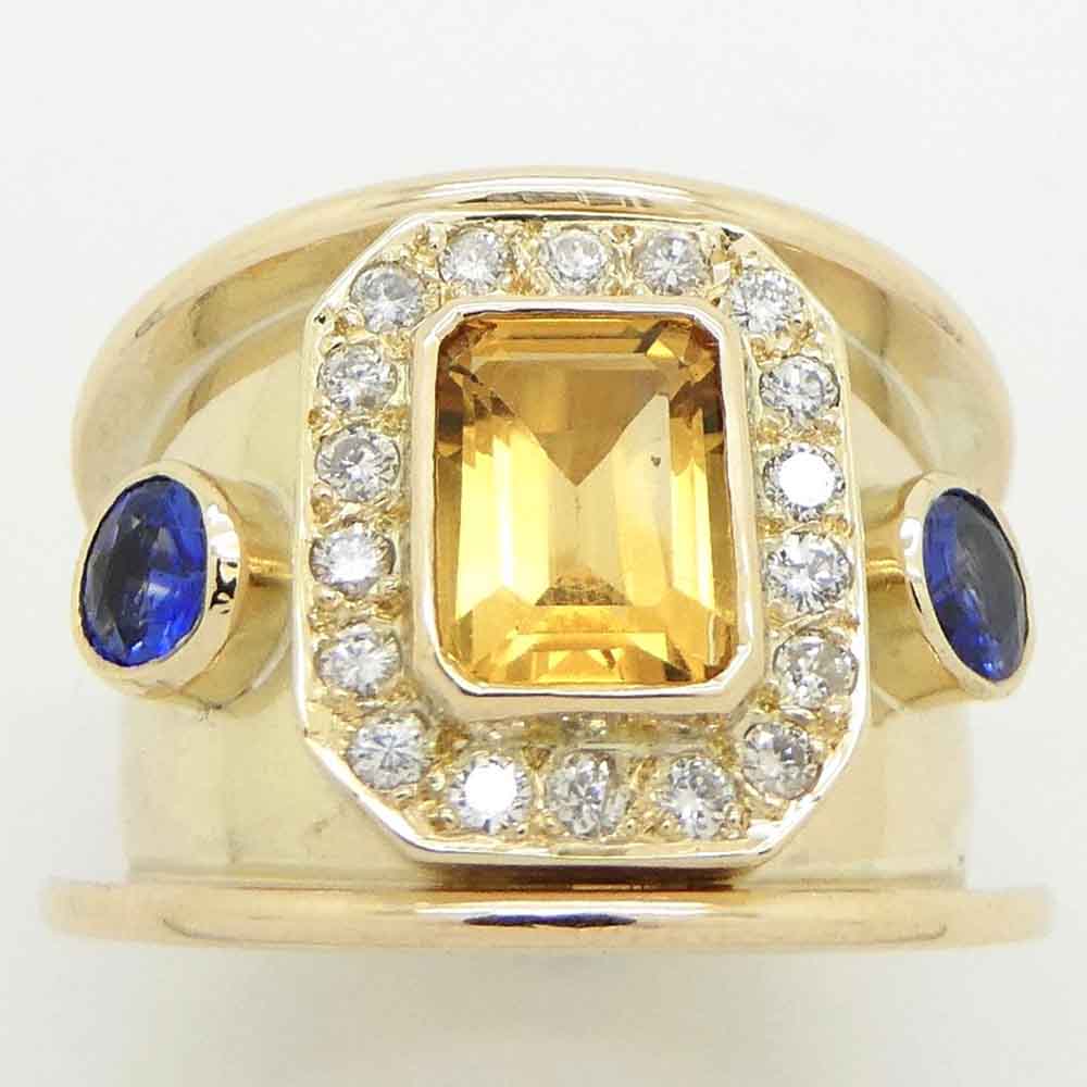 Citrine diamond & sapphire yellow gold dress ring