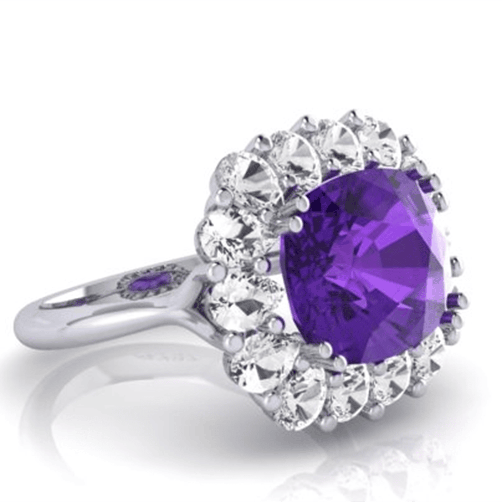 CAD file for amethyst & white sapphire dress cocktail ring white gold