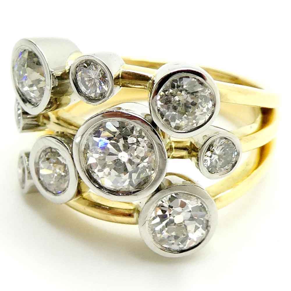 Diamond bubble dress ring in platinum & yellow gold