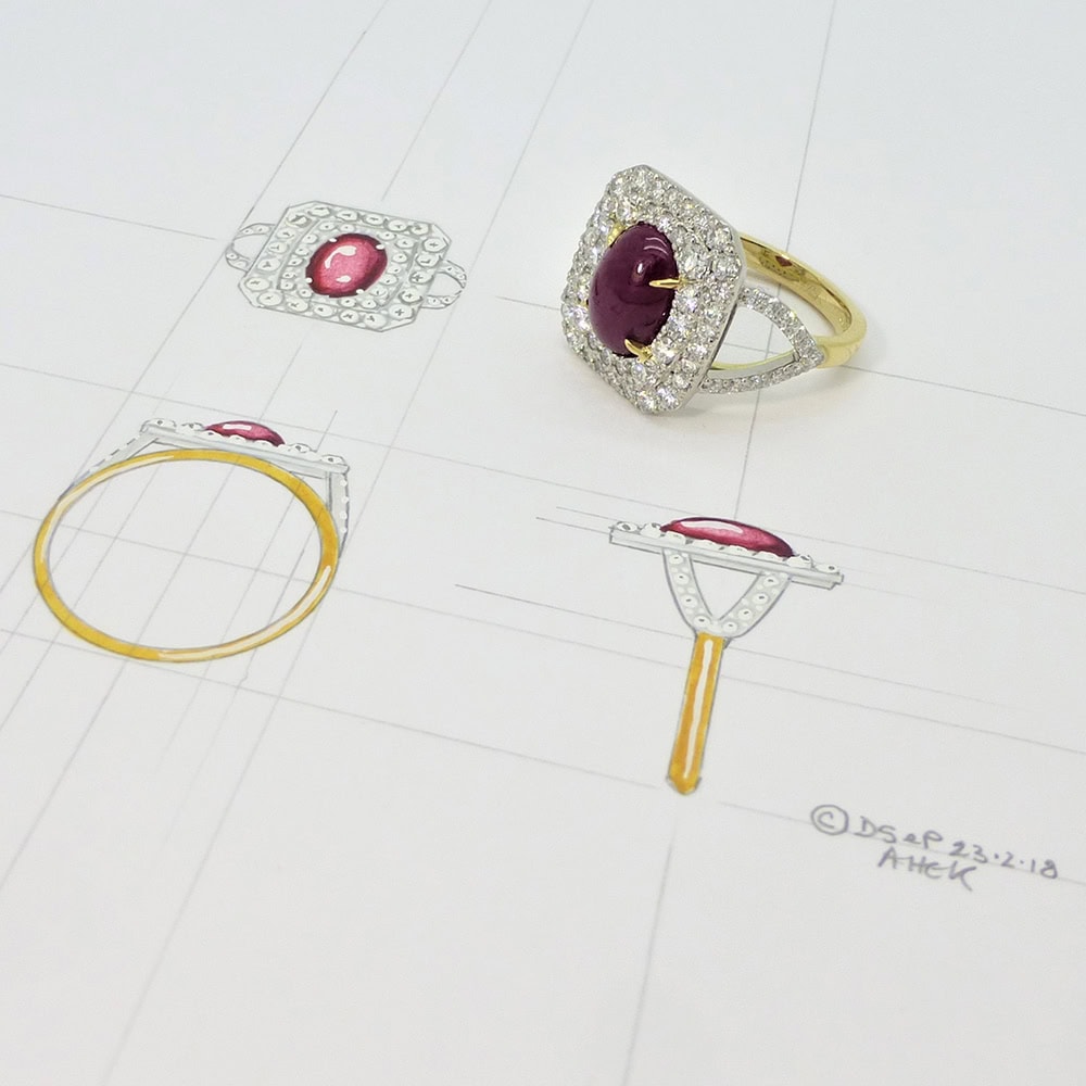 Cabochon ruby & diamond cocktail ring