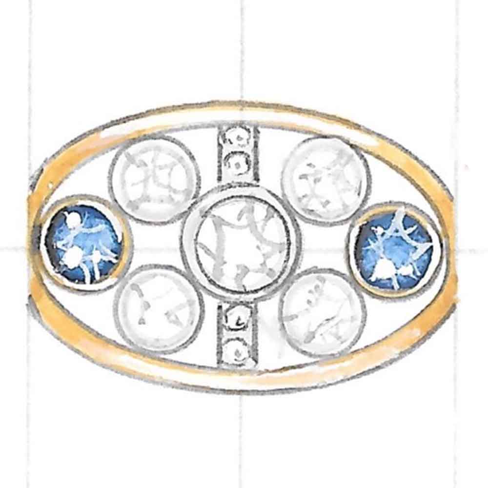 Design drawing sapphire & diamond dress ring