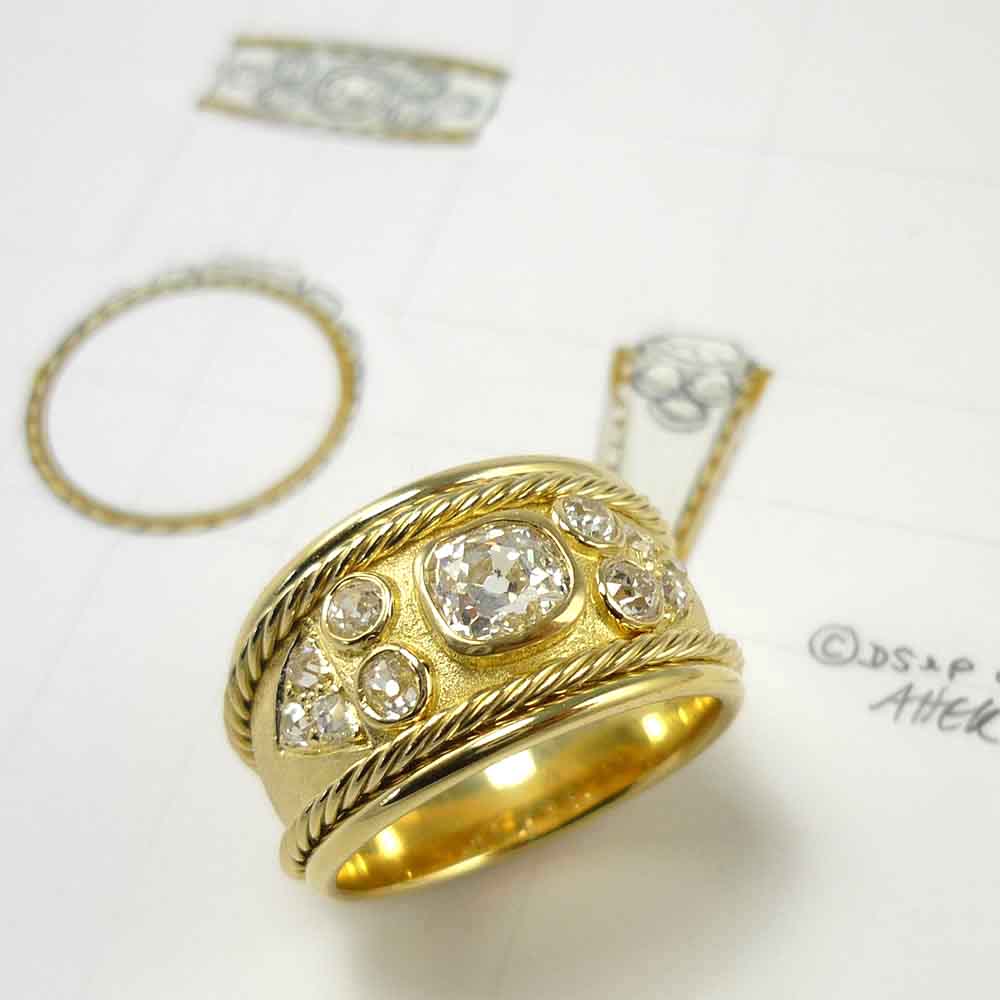 Bombe ring diamond set yellow gold
