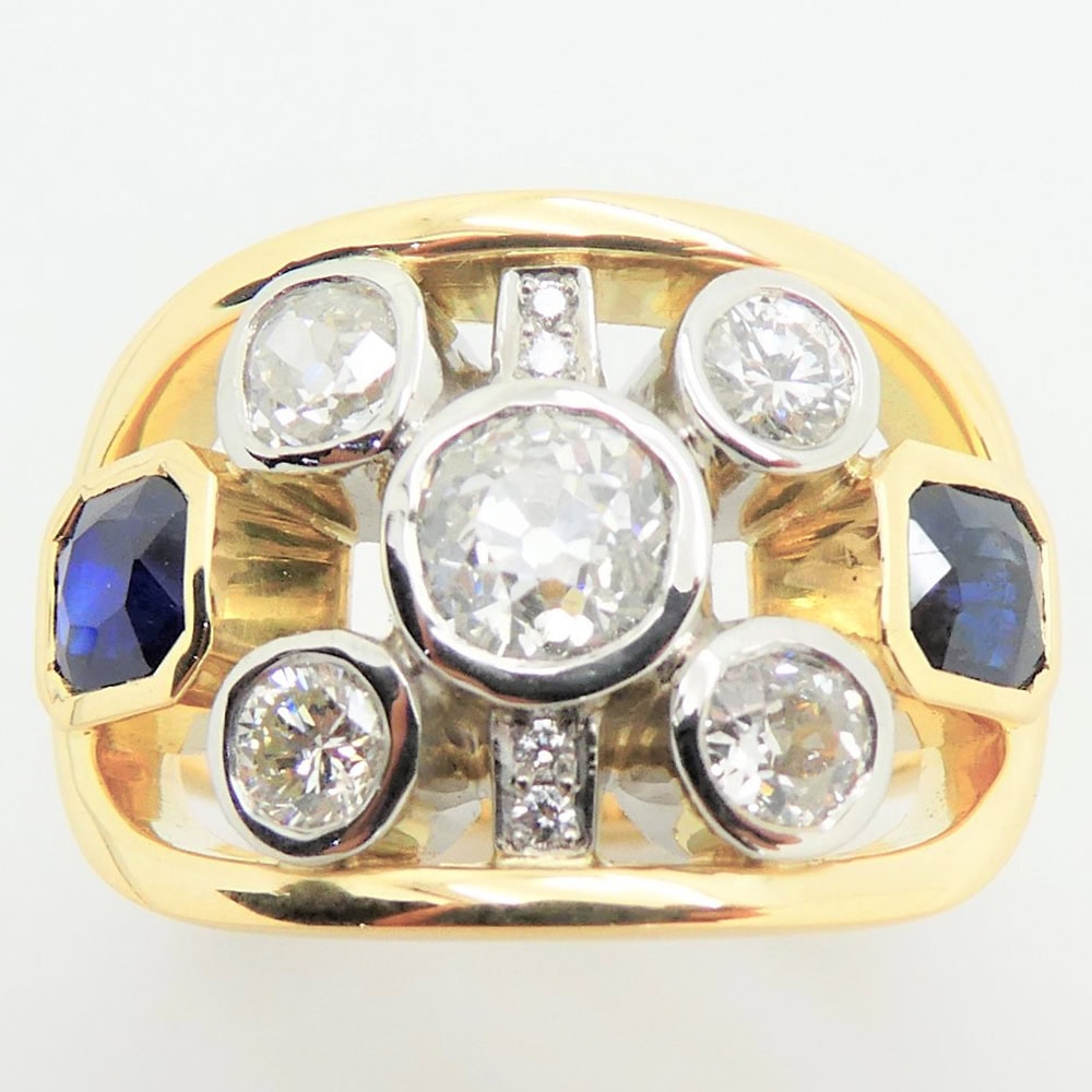 Diamond & sapphire yellow & white gold dress ring