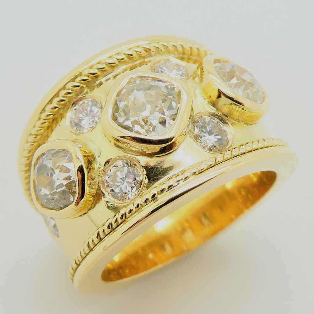 Diamond bombe romanesque dress ring yellow gold