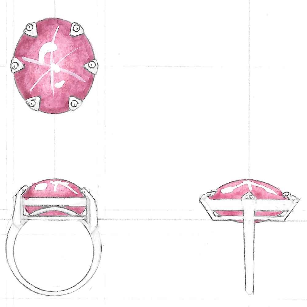 Star ruby ring design drawing