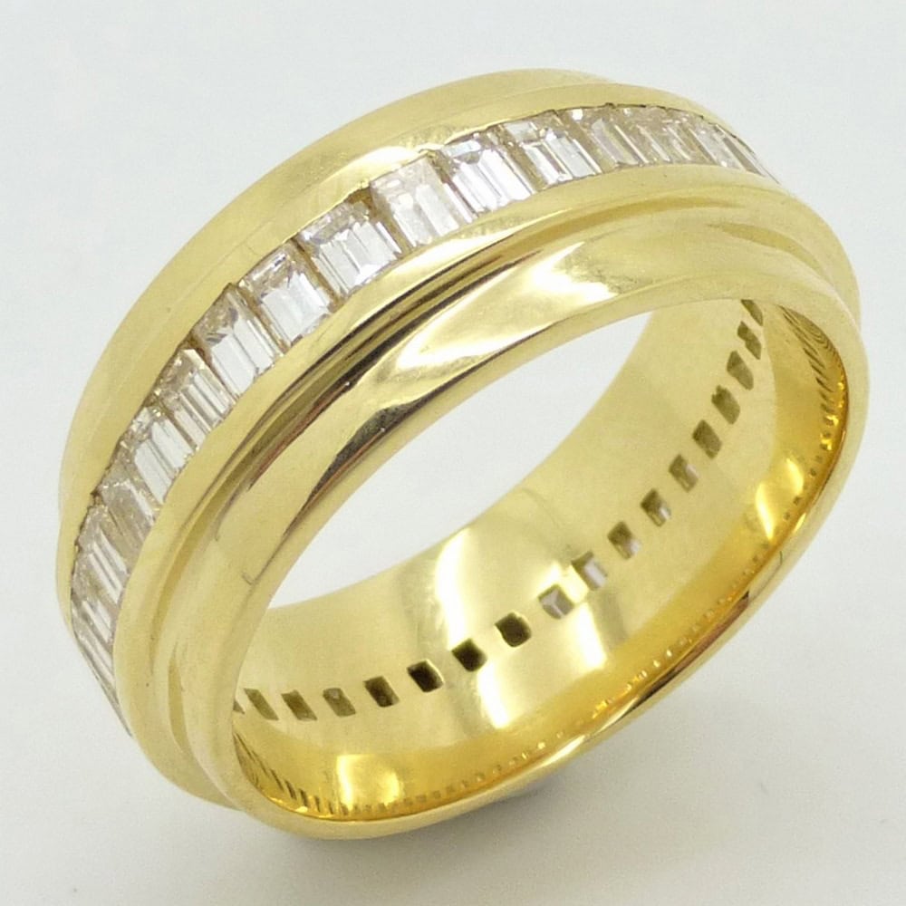 Diamond baguette set full eternity ring yellow gold