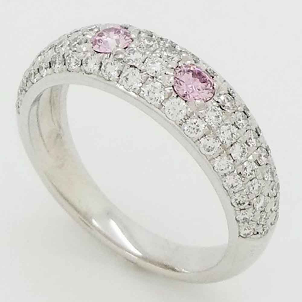 Pink & white diamond pave set dress ring in platinum