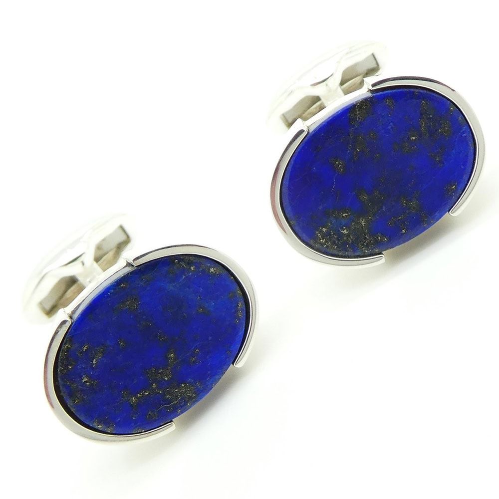 Bespoke silver cufflinks set with Lapis Lazuli with easy to wear fittings