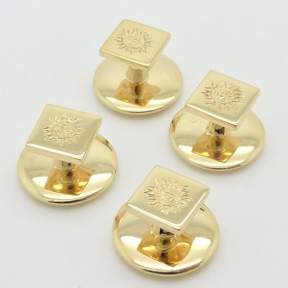 Gold hand engraved dress studs