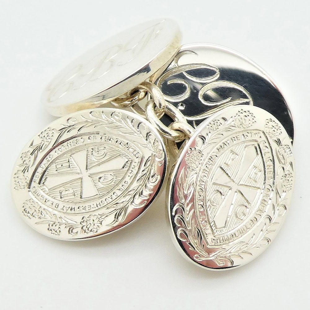 Bespoke hand engraved silver cufflinks
