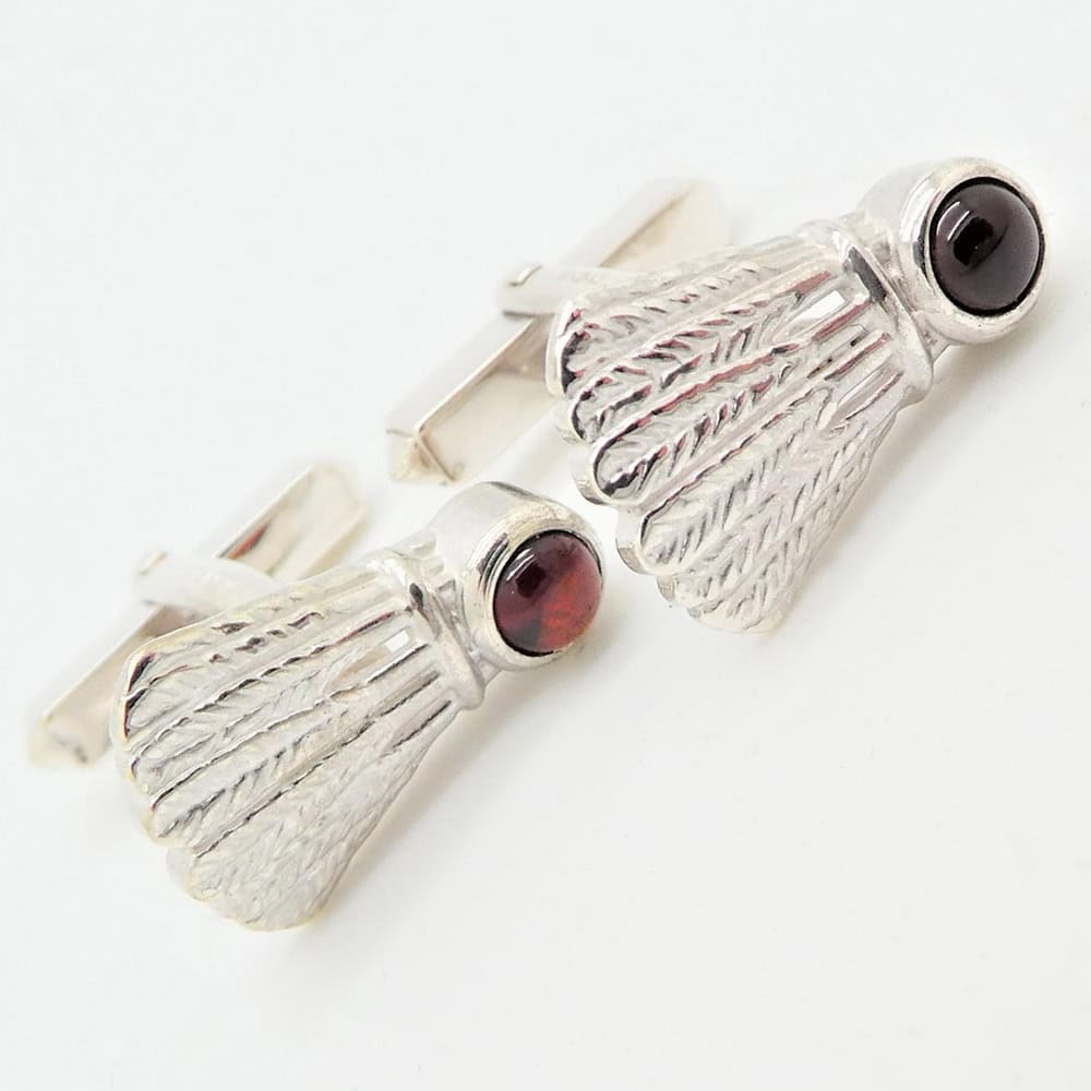 Silver, garnet set Shuttlecock Corner Cresta cufflinks