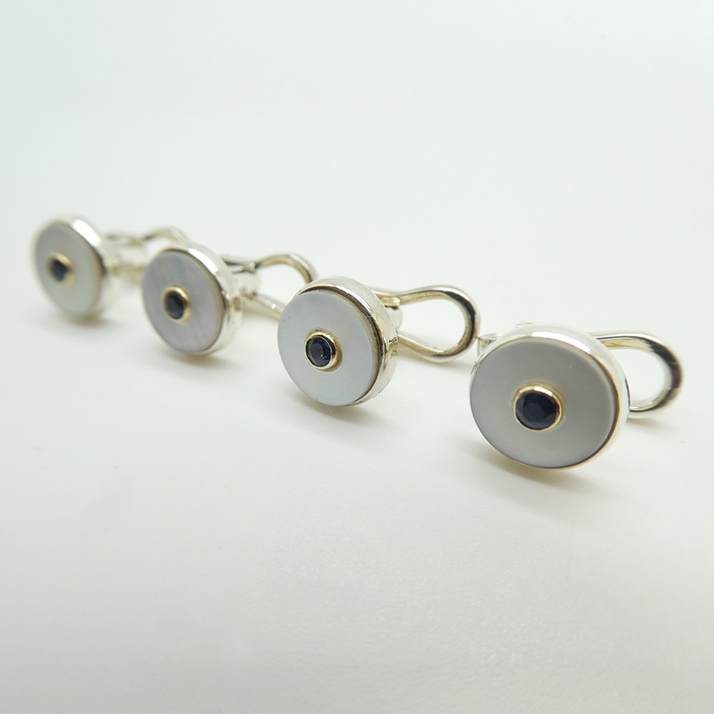 Silver dress studs with mother of pearl and sapphires
