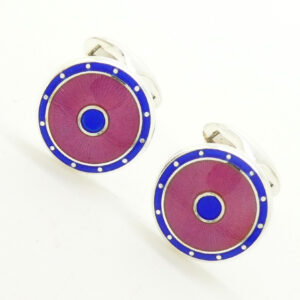 Small round silver enamel cufflinks