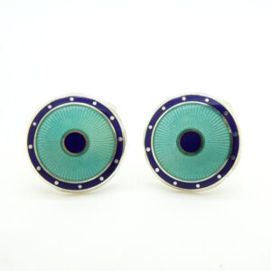 Enamel silver small round cufflinks dark blue-pale green
